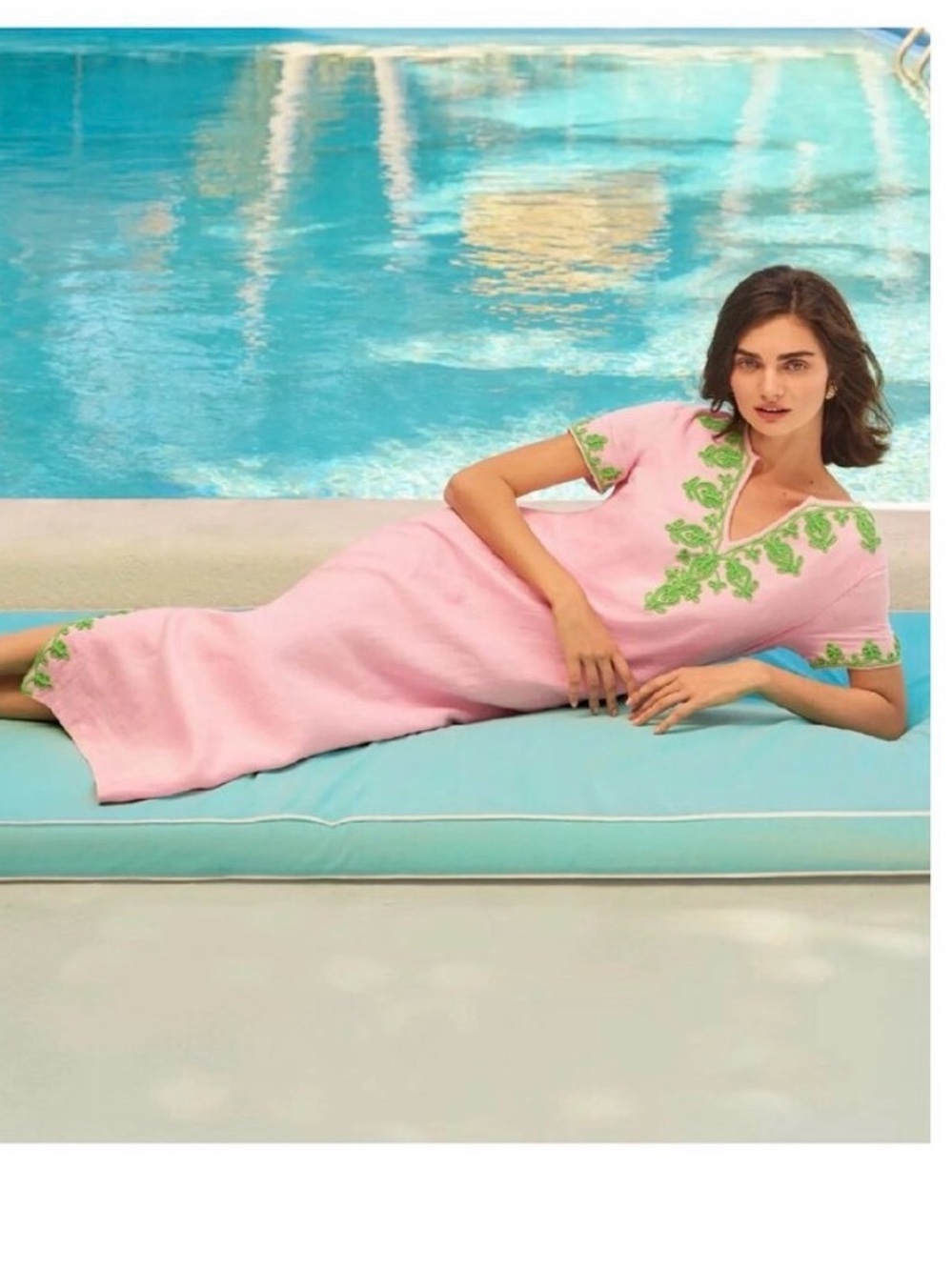 Lilly Pulitzer Pink Embroidered V-Neck Maxi Dress with Green Trim NWT - Picture 6 of 6